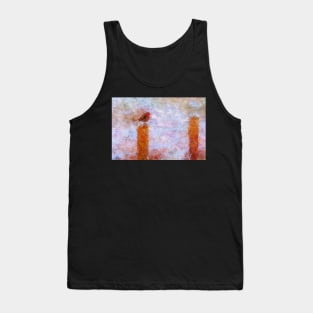 Winter Robin on a Fence Impressionist Painting Tank Top